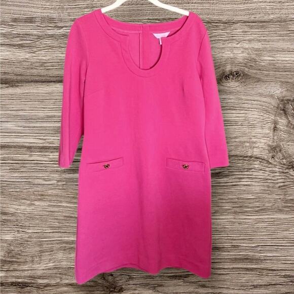 Lilly Pulitzer Dresses & Skirts - Lily Pulitzer Dress Charlene Shift Pink Womens Pockets Gold Buttons Size Medium